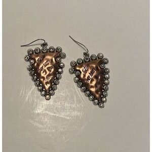 𝅺arrowhead Rhinestone Brass Pierced Dangle Earrings Follow Your Heart Triangle